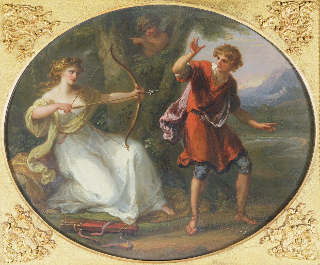 Bir Gençliğe Yayını Çeken Bir Peri, 1780 (bakır üzerine yağ) by Angelica Kauffmann