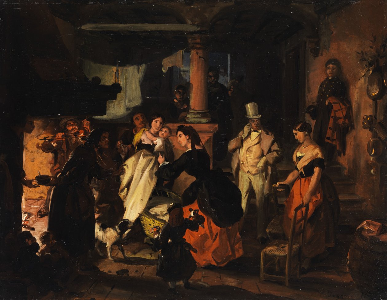 Küçük bir çocuğu olan işçi sınıfı bir aileye seçkin ziyaret by Angelo Inganni