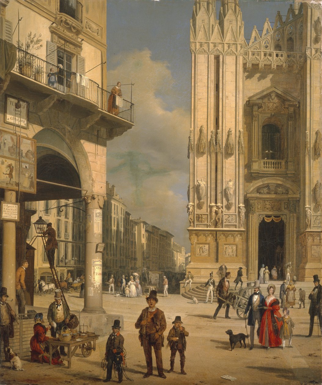 Piazza del Duomo, Milano, 1840. by Angelo Inganni