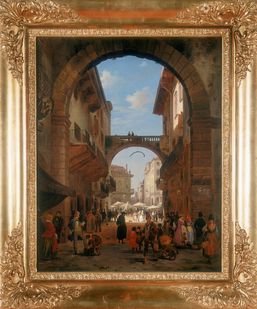 Bir şehir caddesinin görünümü by Angelo Inganni