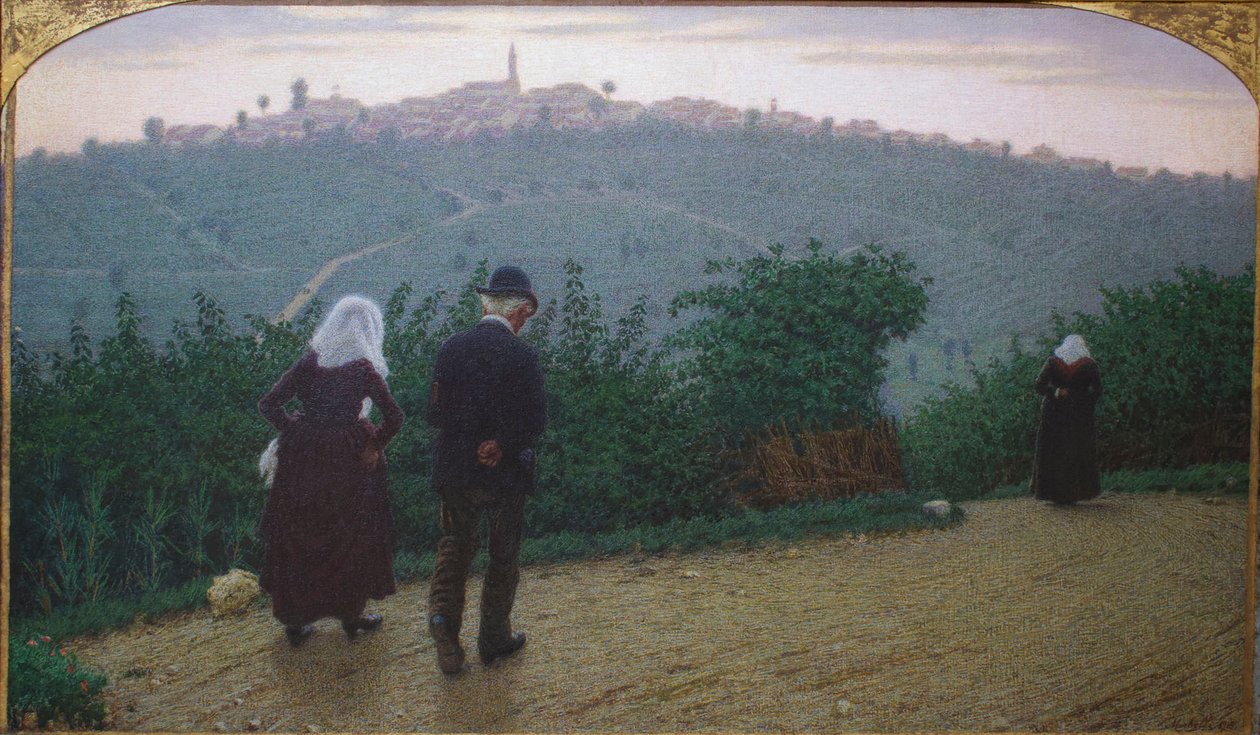 Pazar Şafağı İlk Ayini. by Angelo Morbelli