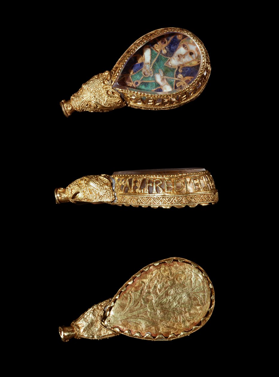 Alfred Jewel (altın, kaya kristali ve emaye) by Anglo Saxon