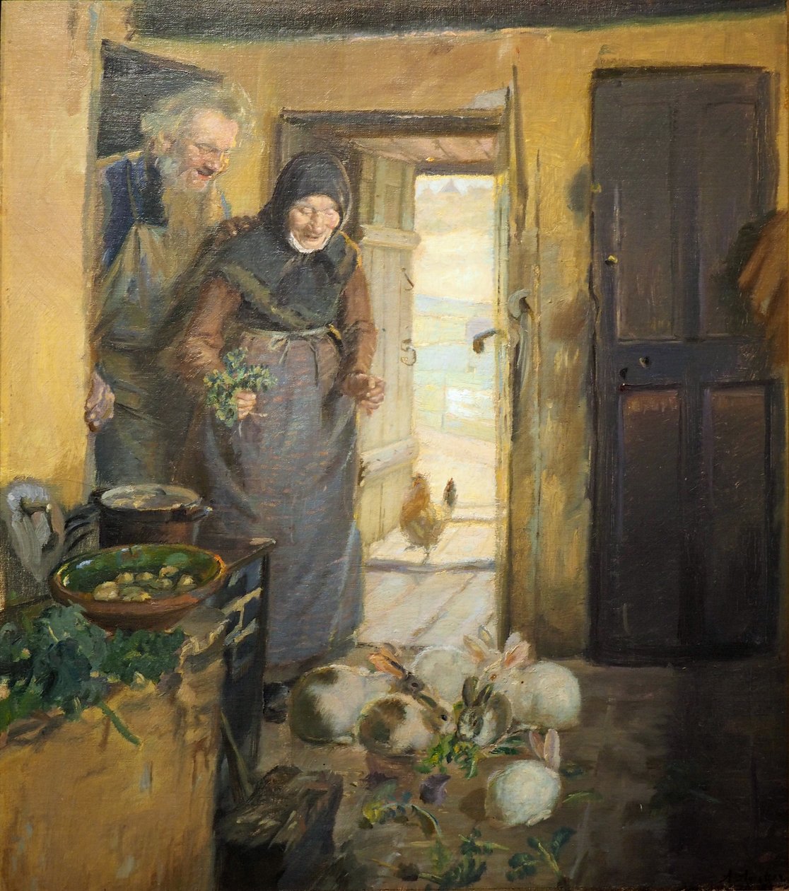 Tavşan ile yaşlı çift by Anna Ancher