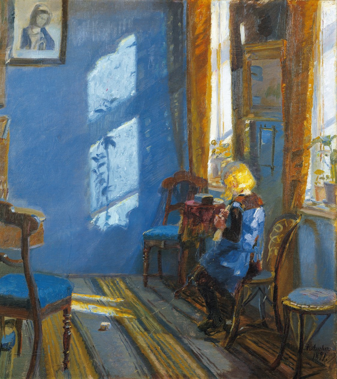 Mavi odada güneş ışığı by Anna Ancher