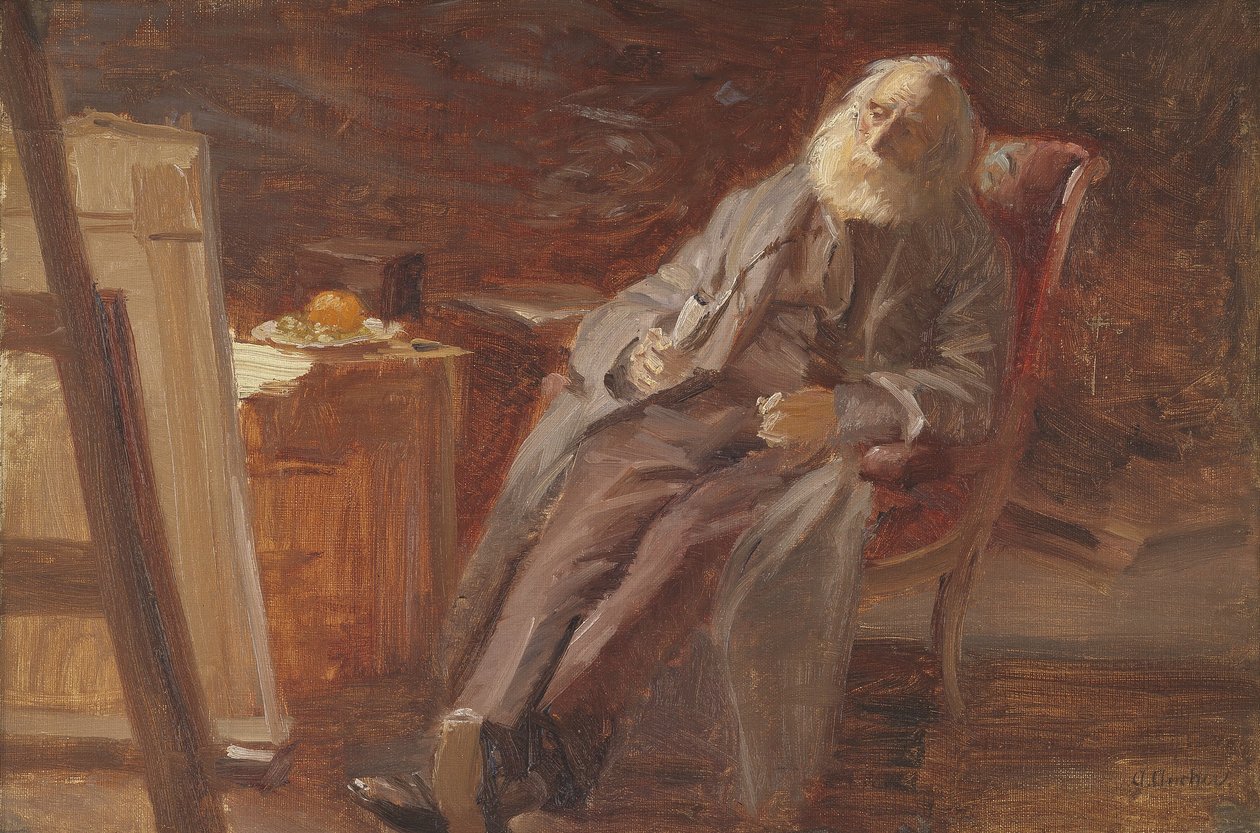 Ressam Vilhelm Kyhn Piposunu İçiyor by Anna Ancher