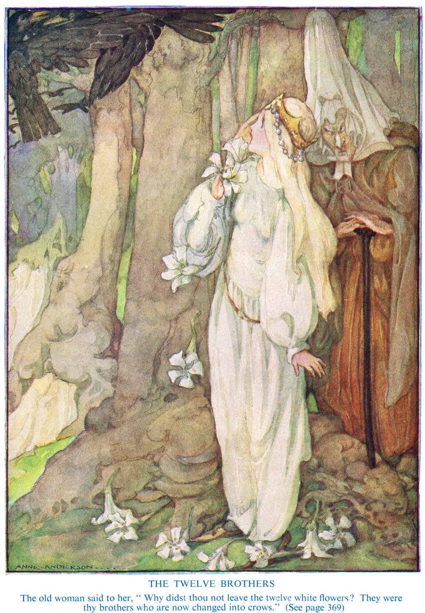 Grimm Kardeşler'in 'On İki Kardeş'ten bir illüstrasyon by Anne Anderson