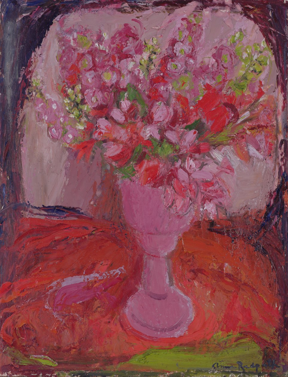 Pembe Çiçekler, 1948 dolayları (gemide yağ) by Anne Redpath