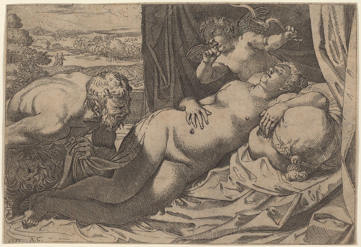 Venüs ve bir Satyr by Annibale Carracci