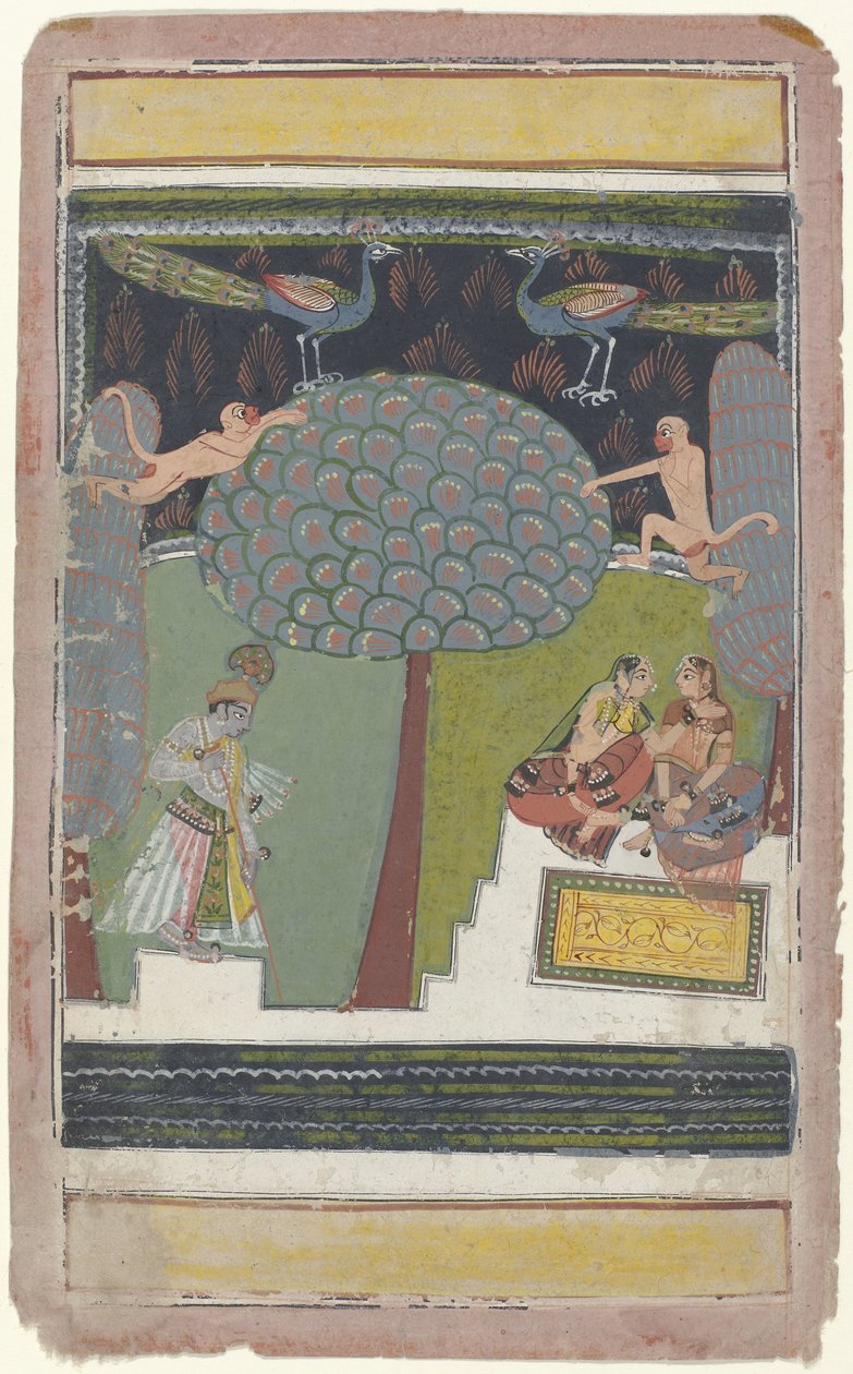 Bir Bahçede Krishna ve İki Kadın by Anonymous