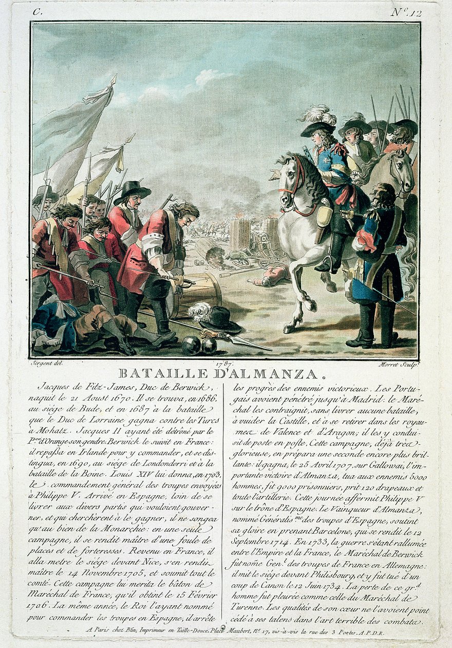 Almansa Savaşı, 25 Nisan 1707, gravür Jean Baptiste Morret (fl.1790-1820), 1787 by Antoine Louis Francois Sergent Marceau