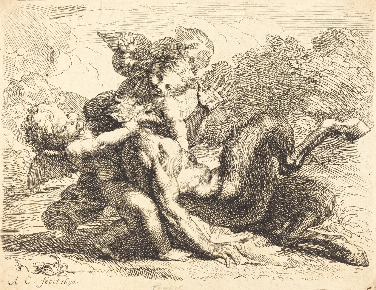 Putti tarafından Pan Overcome by Antoine Coypel