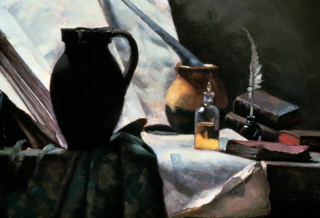 Kafatası ile Natürmort, detay, 19. yüzyıl. by Antoine Vollon