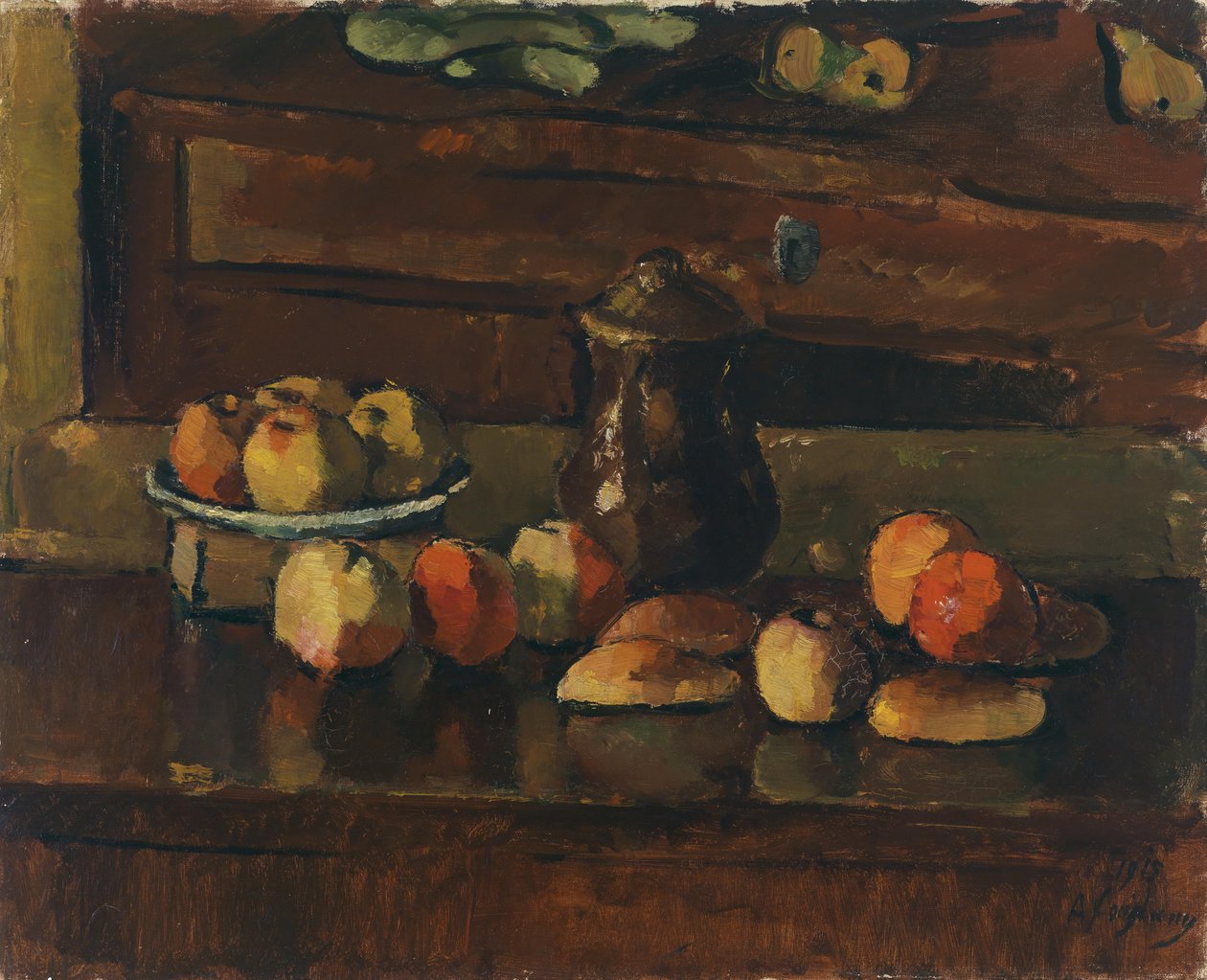 Sürahi ile meyve natürmort, 1915 by Anton Faistauer
