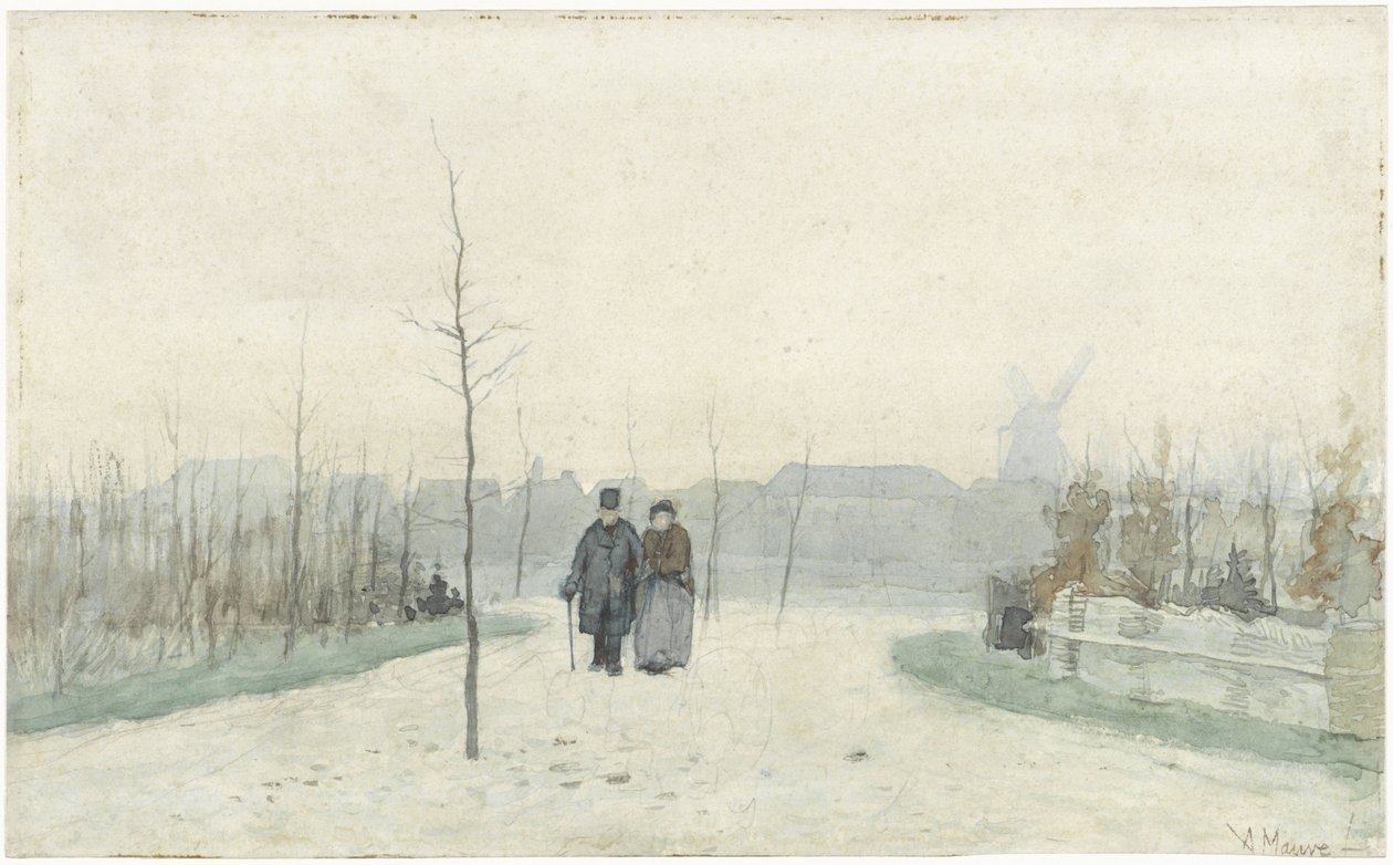 Yeni düzenlenmiş bir parkta yaşlı çift by Anton Mauve