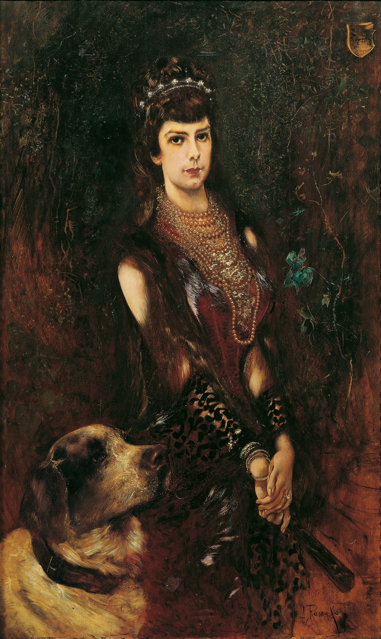 St. Bernard köpeği ile İmparatoriçe Elisabeth by Anton Romako
