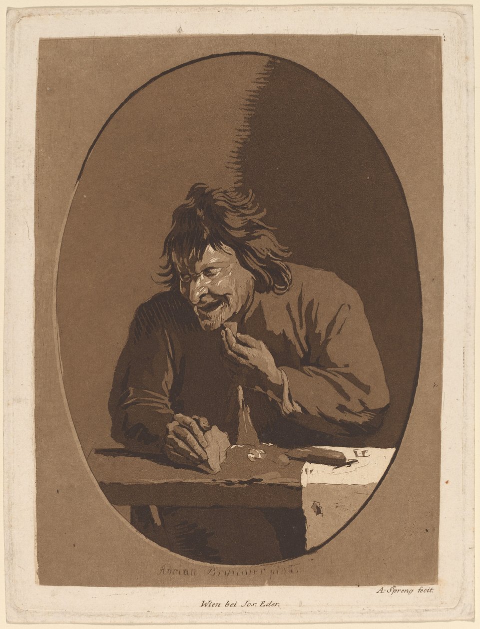 Köylü Yiyen by Anton Spreng after Adriaen Brouwer; published by Joseph Eder