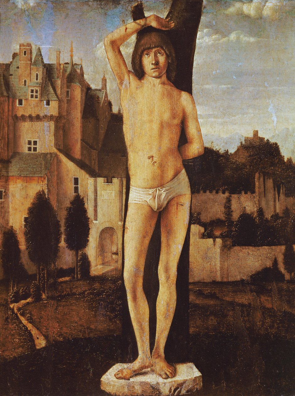 Aziz Sebastian (ahşap üzerine yağ) by Antonello da Messina