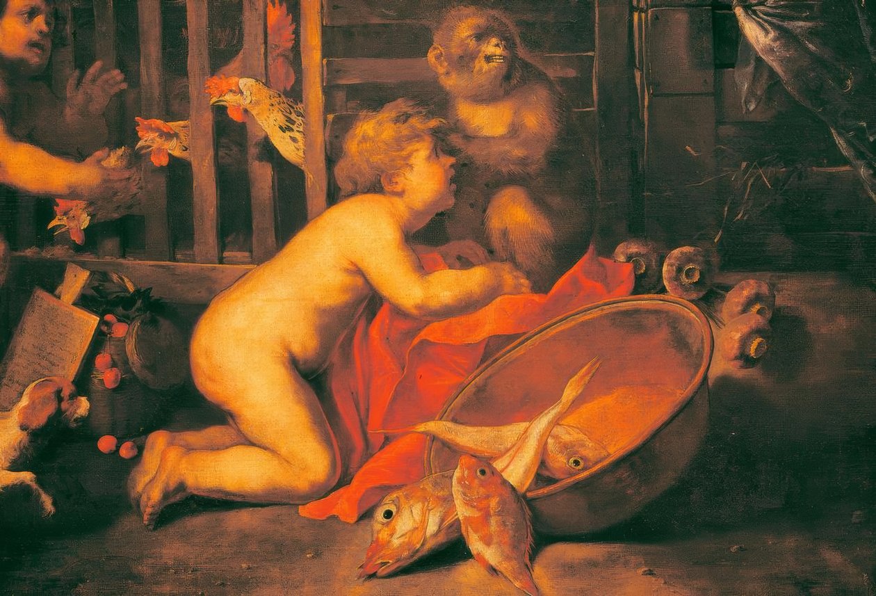 Putti, maymun ve bir kase balık by Antonio Maria Vassallo