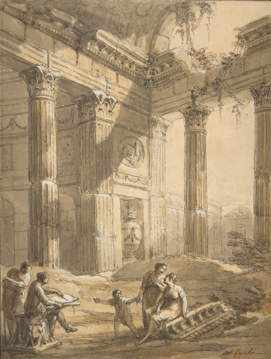 Harabeler Arasında Sanatçı, 18. yüzyıl. by Antonio Zucchi