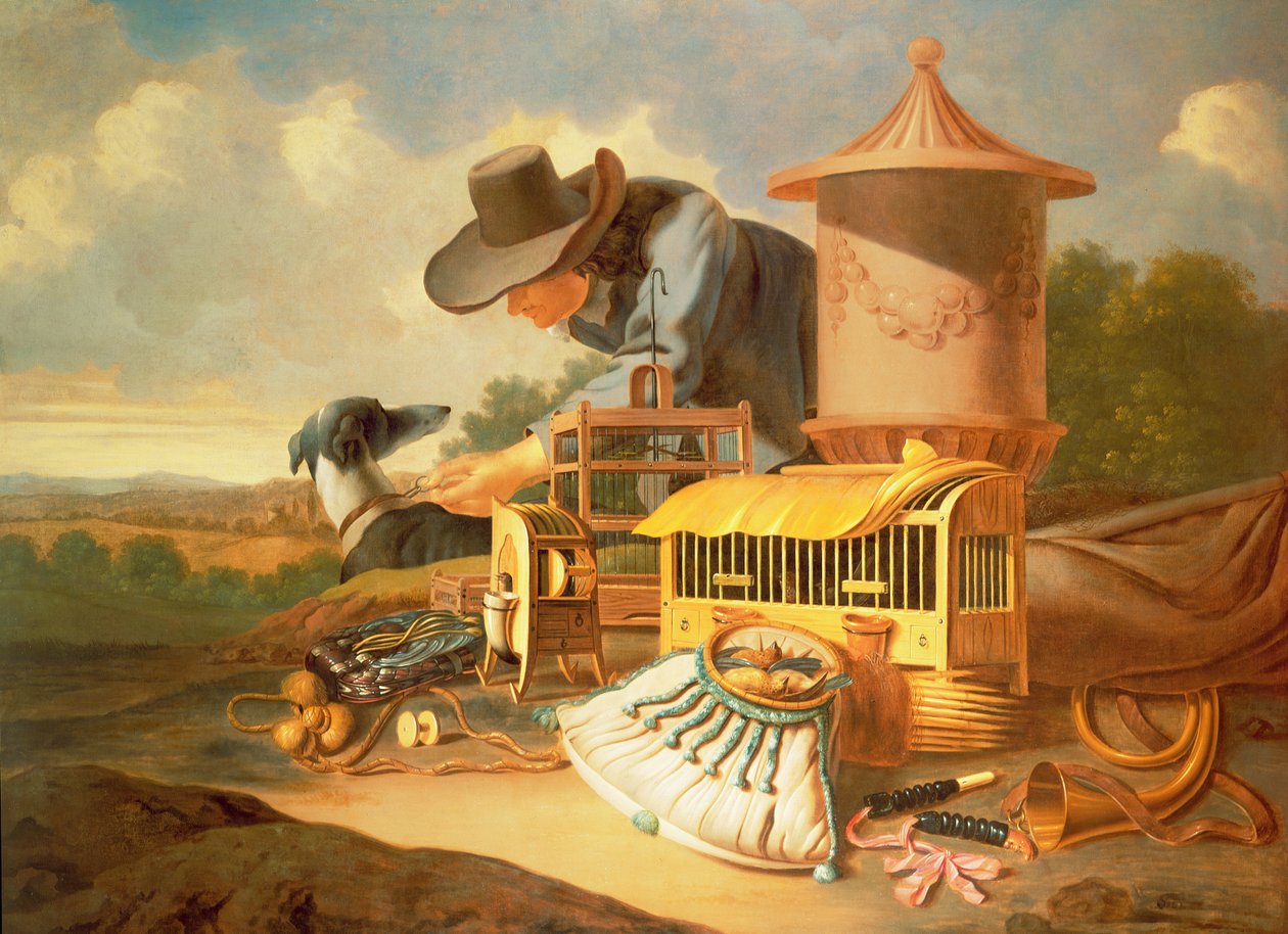 Bir Kuş Avcısı ve Köpeği (petrol) by Antonius Leemans