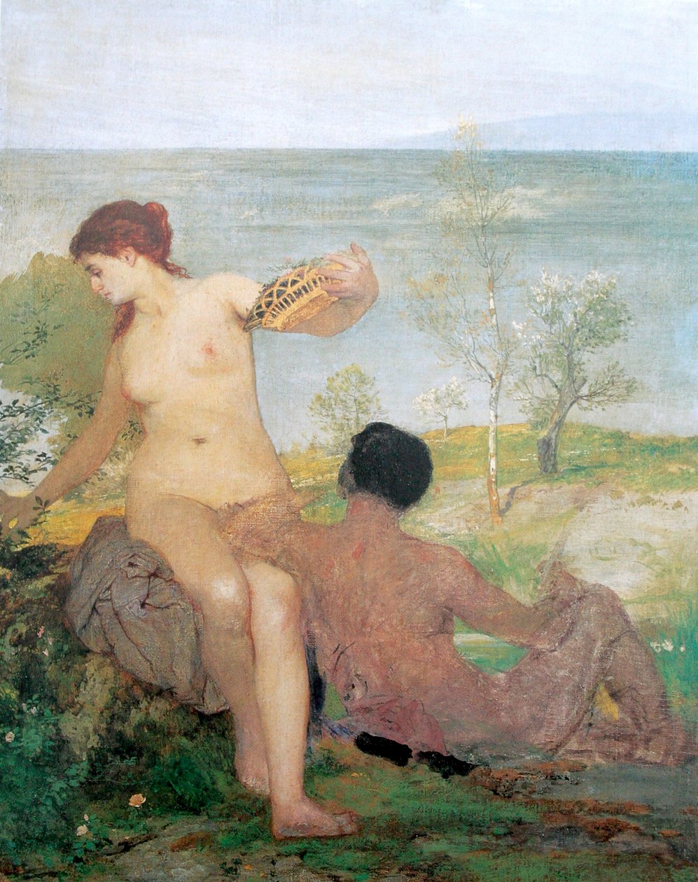Kız ve erkek çiçek topluyor by Arnold Böcklin