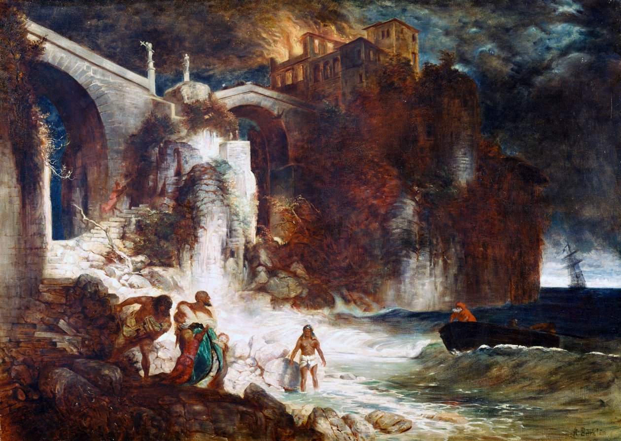 Bir kıyı kalesine korsan saldırısı, 1872 by Arnold Böcklin