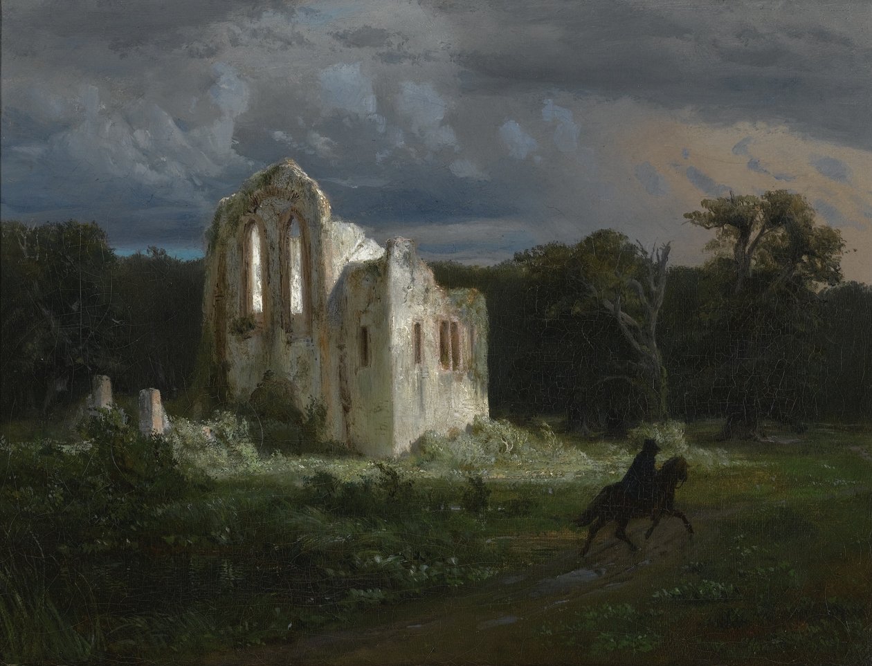 Bir harabe ile ay ışığı manzarası by Arnold Böcklin