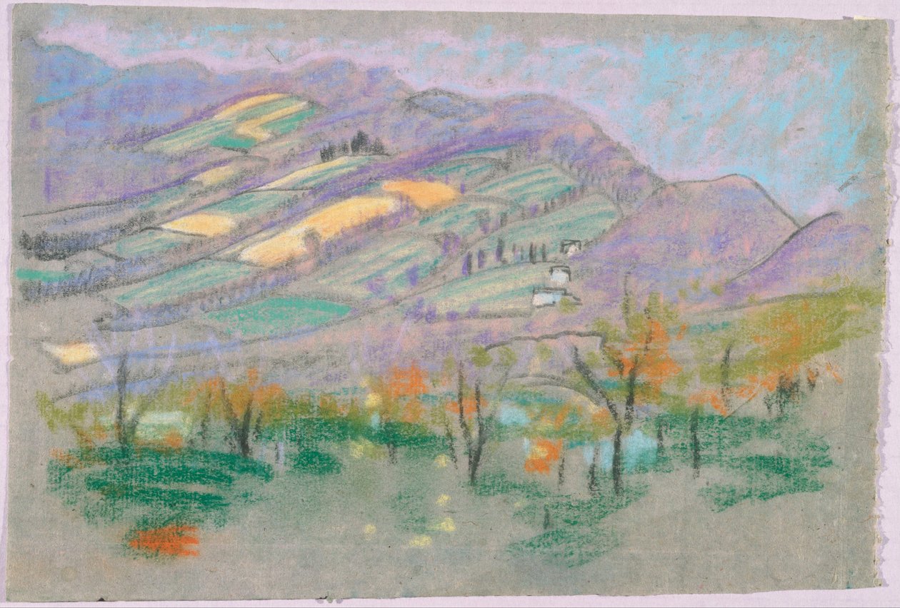 Mor dağlar ile manzara by Arthur Bowen Davies