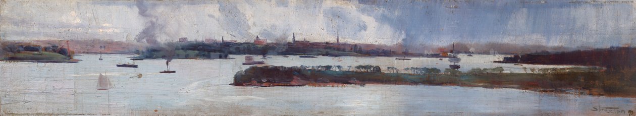 Sidney Limanı üzerinde yağmur by Arthur Streeton