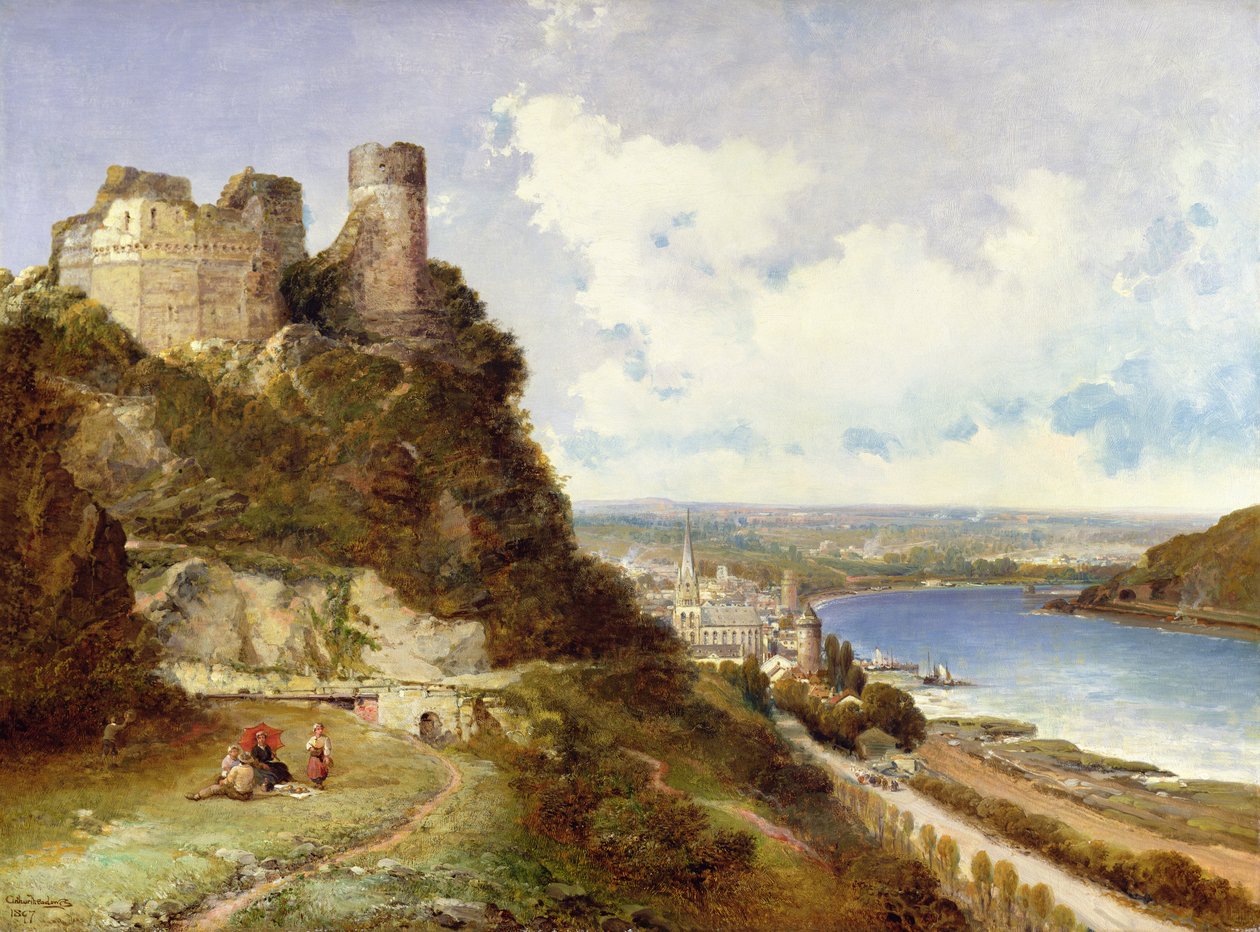 Oberwesel Kalesi ve Schonberg Ren Nehri, Almanya by Arthur Joseph Meadows