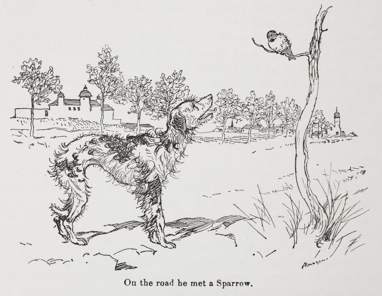 Bir köpek ve bir serçe. by Arthur Rackham