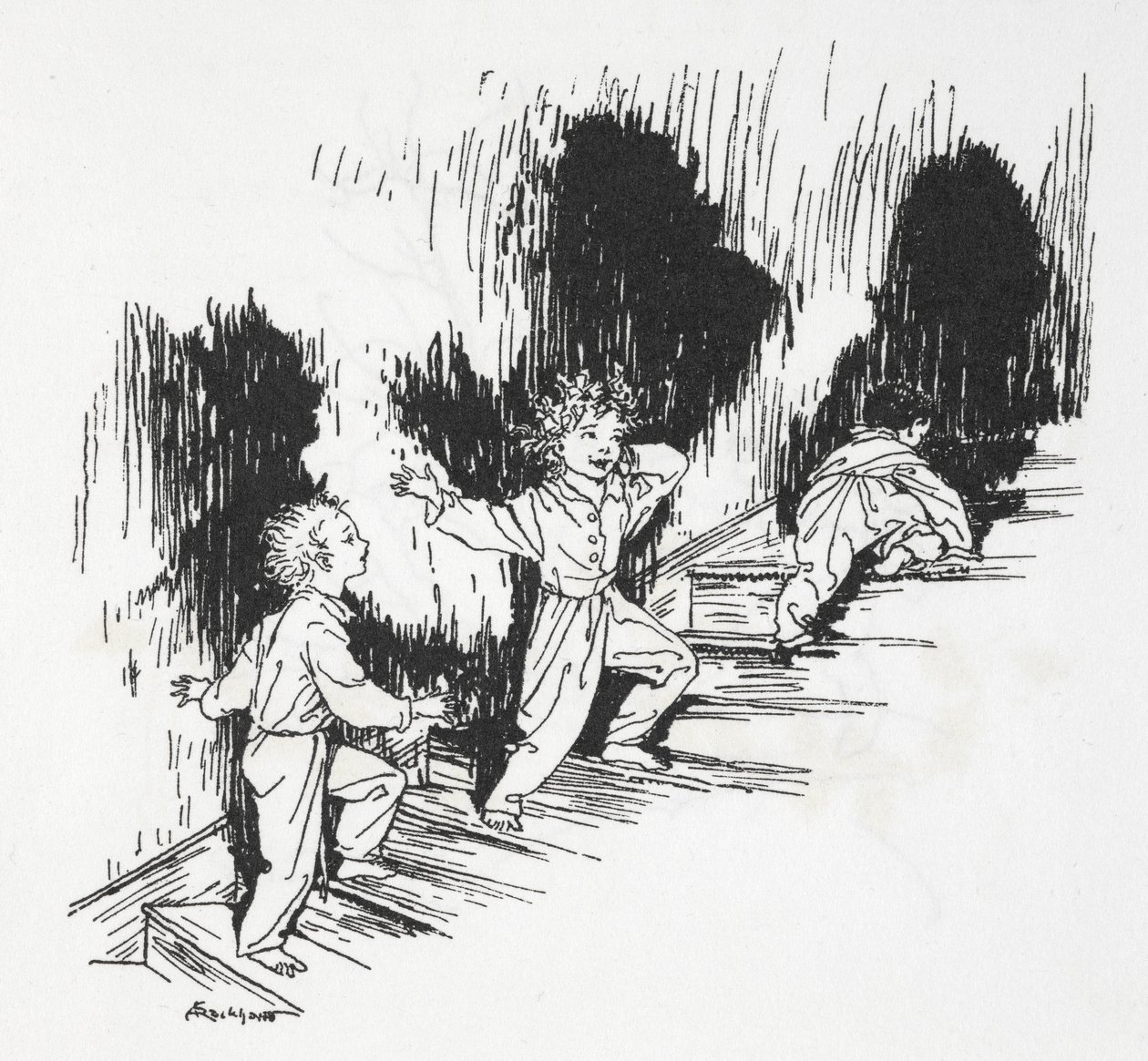 Geceleri merdivenlerden sürünen çocuklar by Arthur Rackham