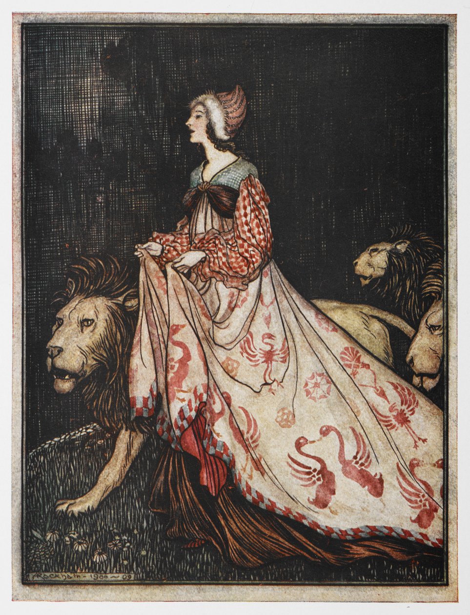 Leydi ve Aslan'dan İllüstrasyon. by Arthur Rackham