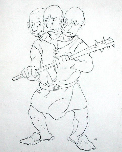 Üç Başlı Dev (kağıt üzerinde kalem ve mürekkep) by Arthur Rackham