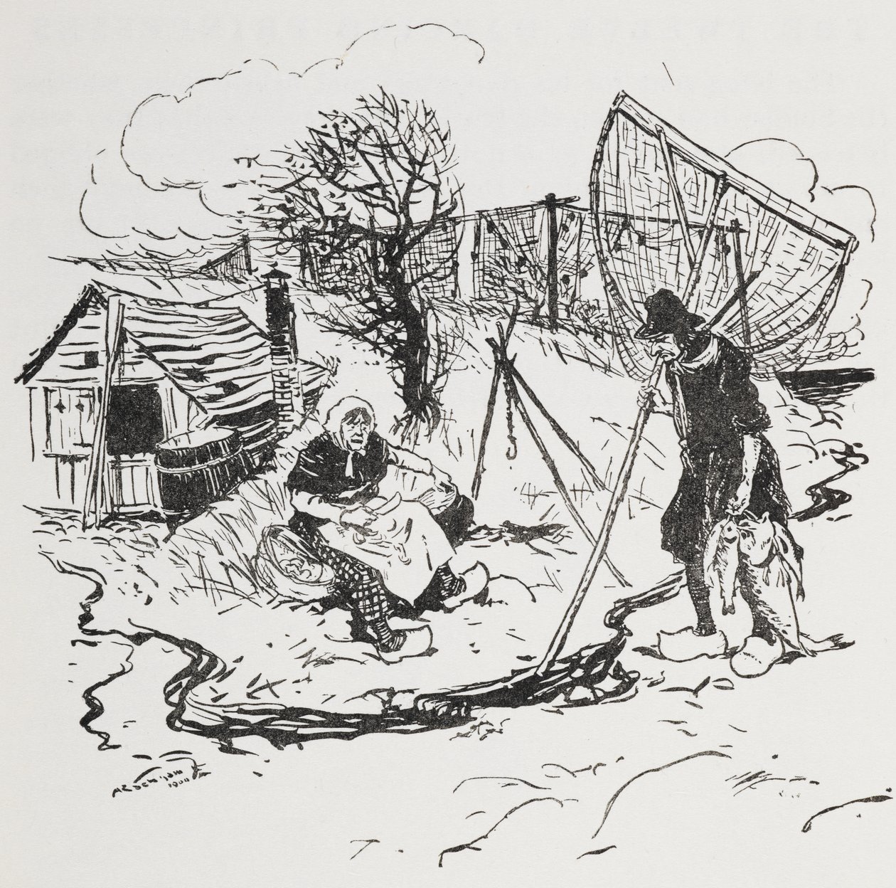 Balıkçı ve eşi. by Arthur Rackham