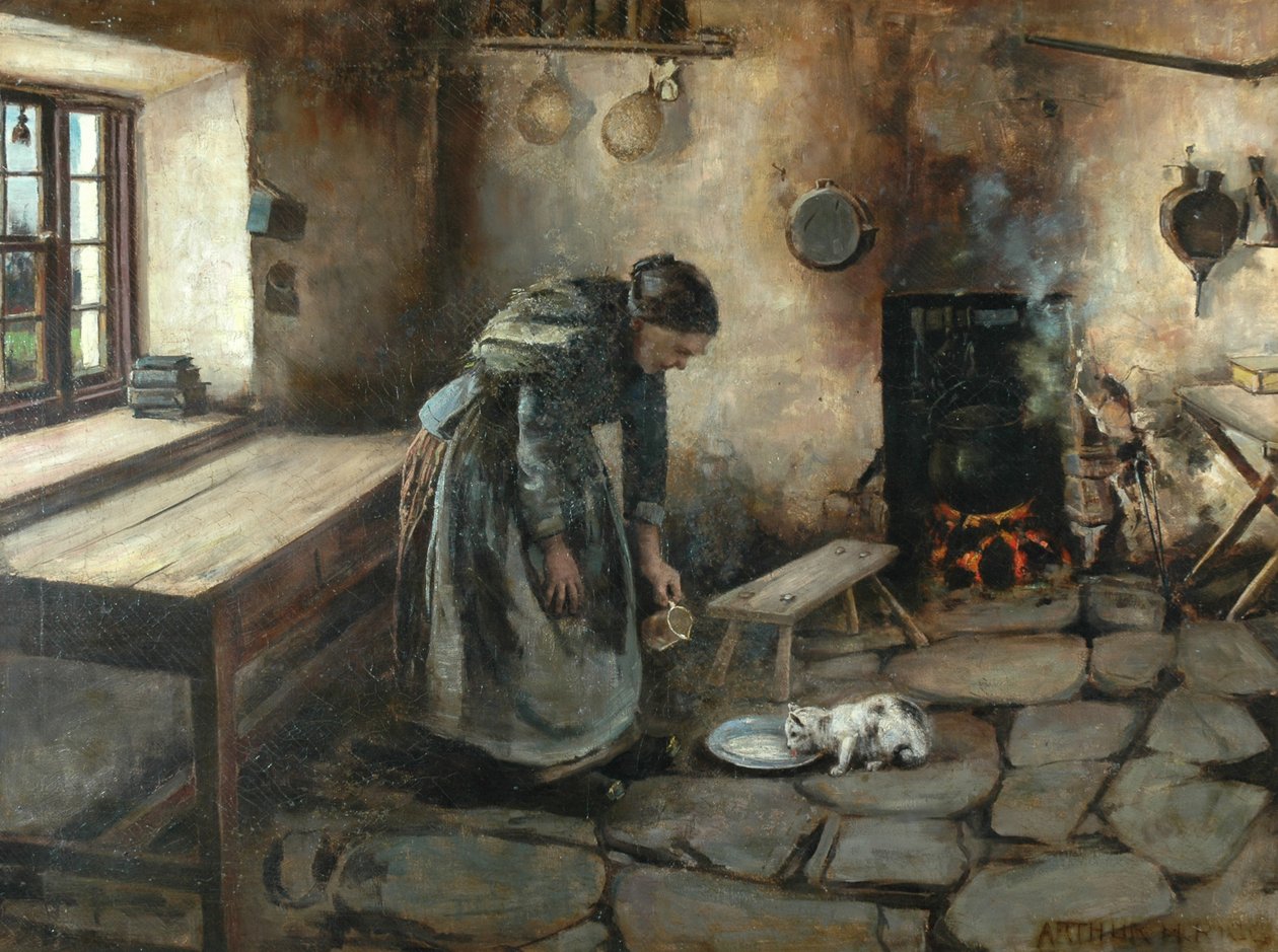 Çiftlik evinin içi (tuval üzerine yağlı boya) by Arthur Rigg