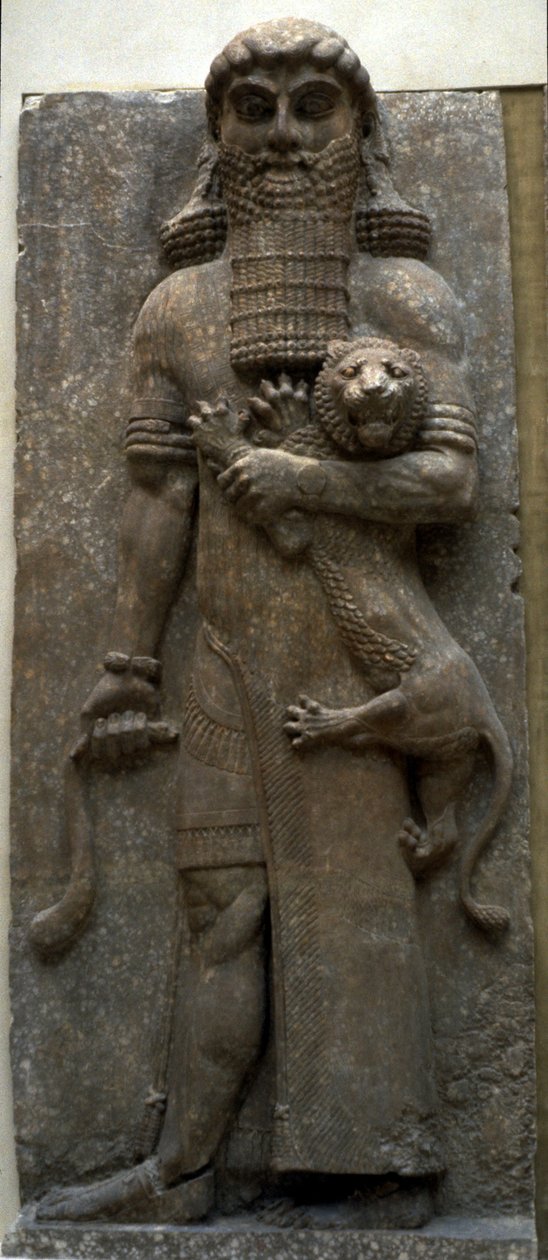 Kahraman Gılgamış bir aslanda ustalaşıyor, MÖ 722-705 by Assyrian
