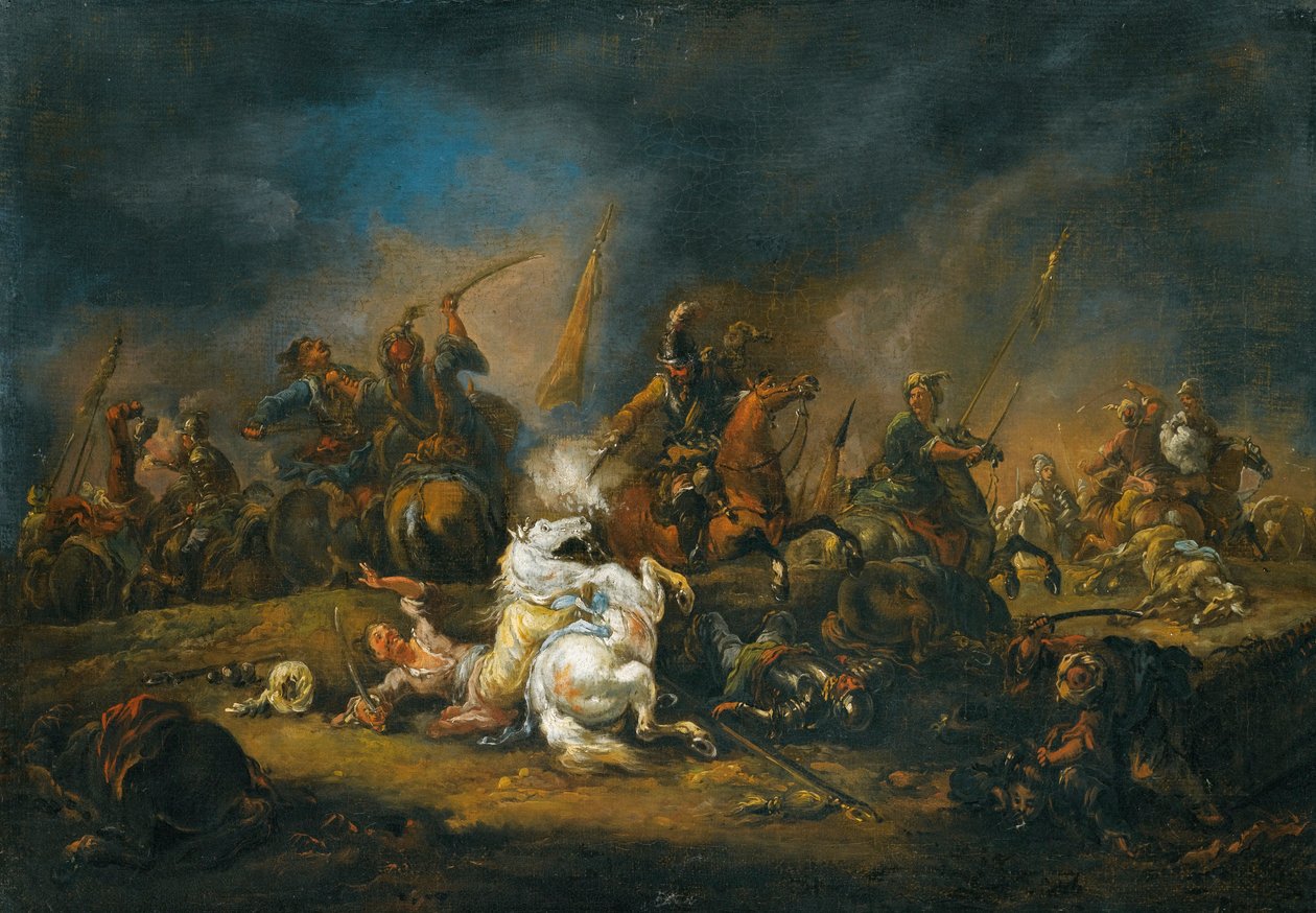 Türkler ve Hıristiyanlar arasındaki süvari savaşı by August Querfurt
