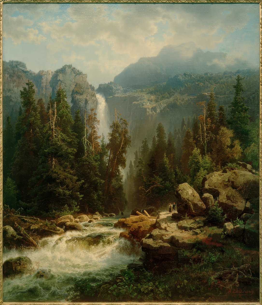 A.Leu d. Ä., Şelaleli Norveç manzarası by August Wilhelm Leu