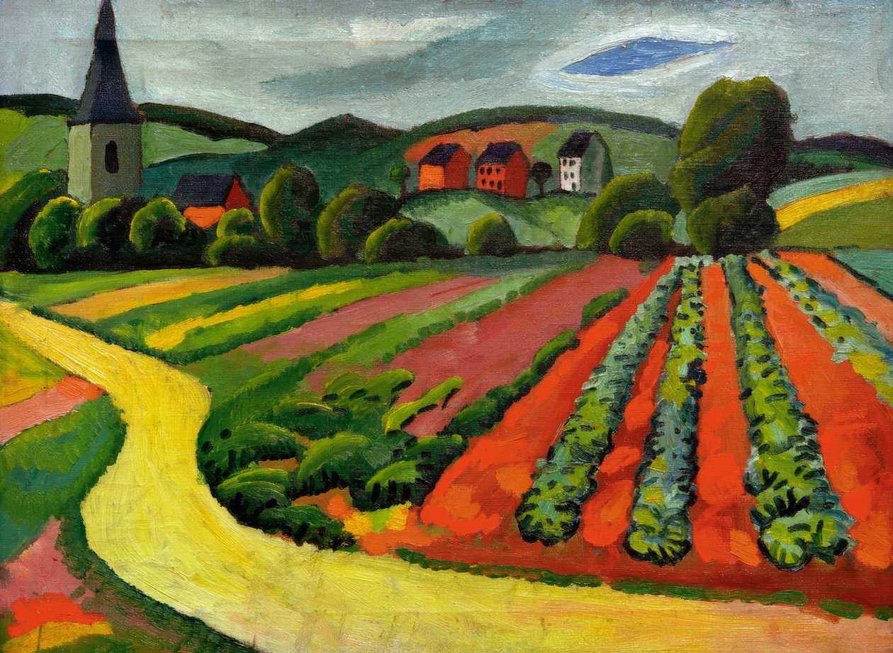 Bir kilise ve bir yol ile manzara by August Macke