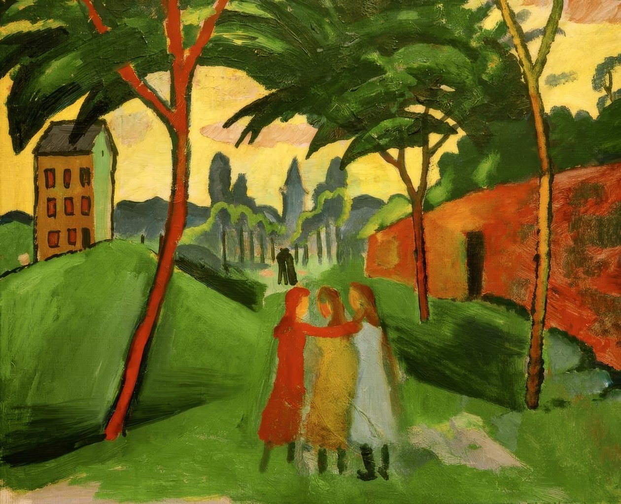 Üç kız ile manzara by August Macke