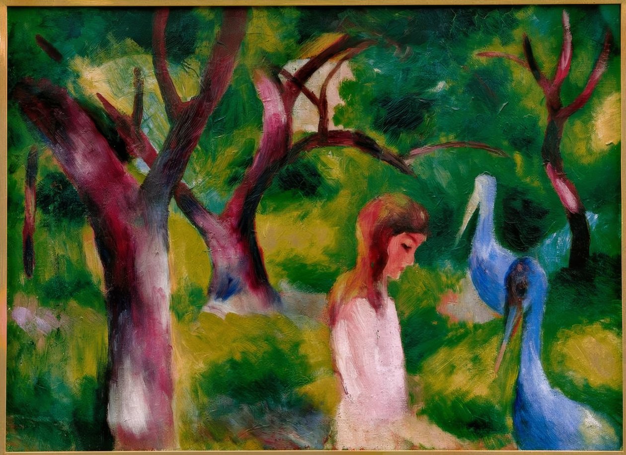 mavi kuşlar ile kız by August Macke