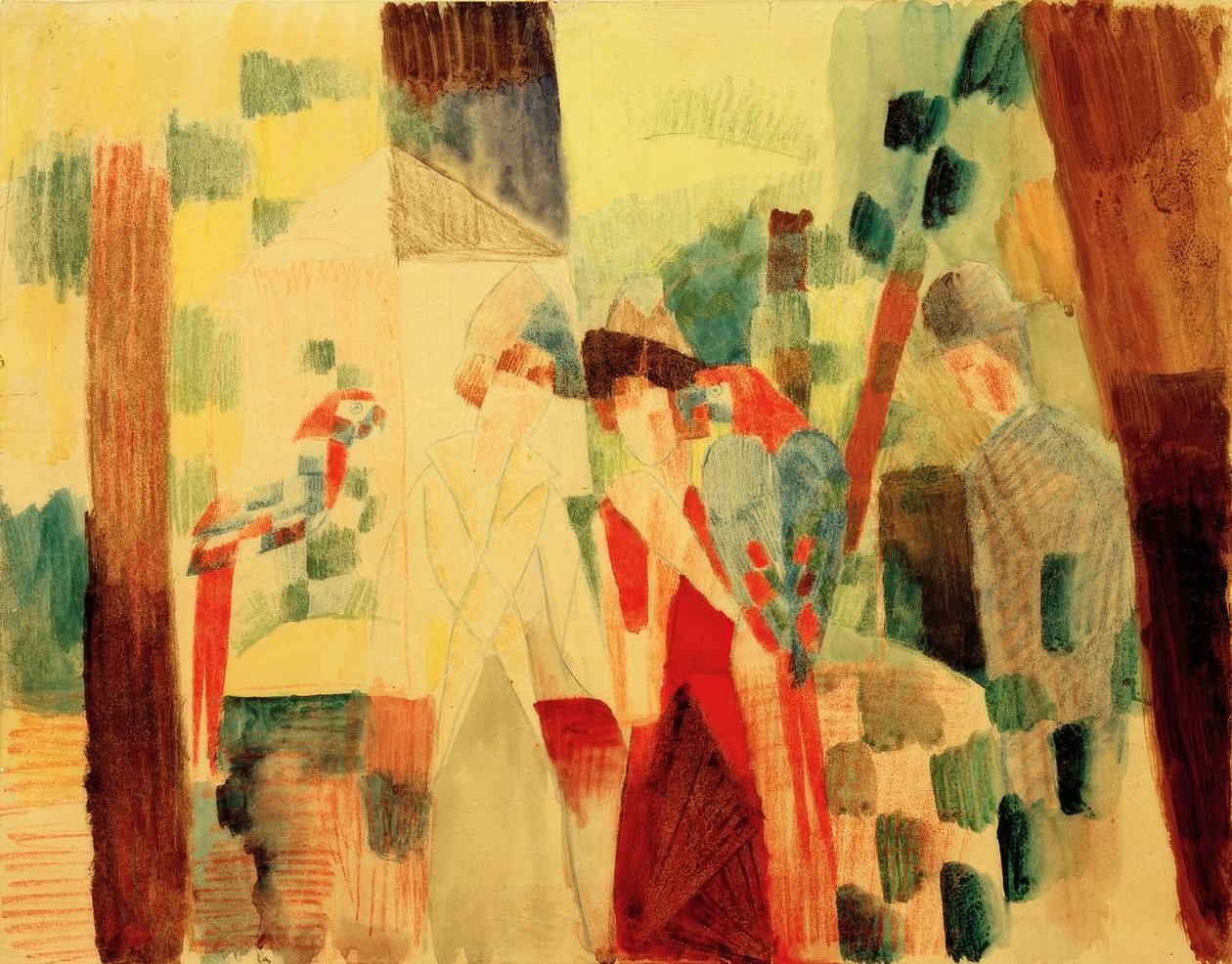 Papağan ile kadın ve erkek by August Macke