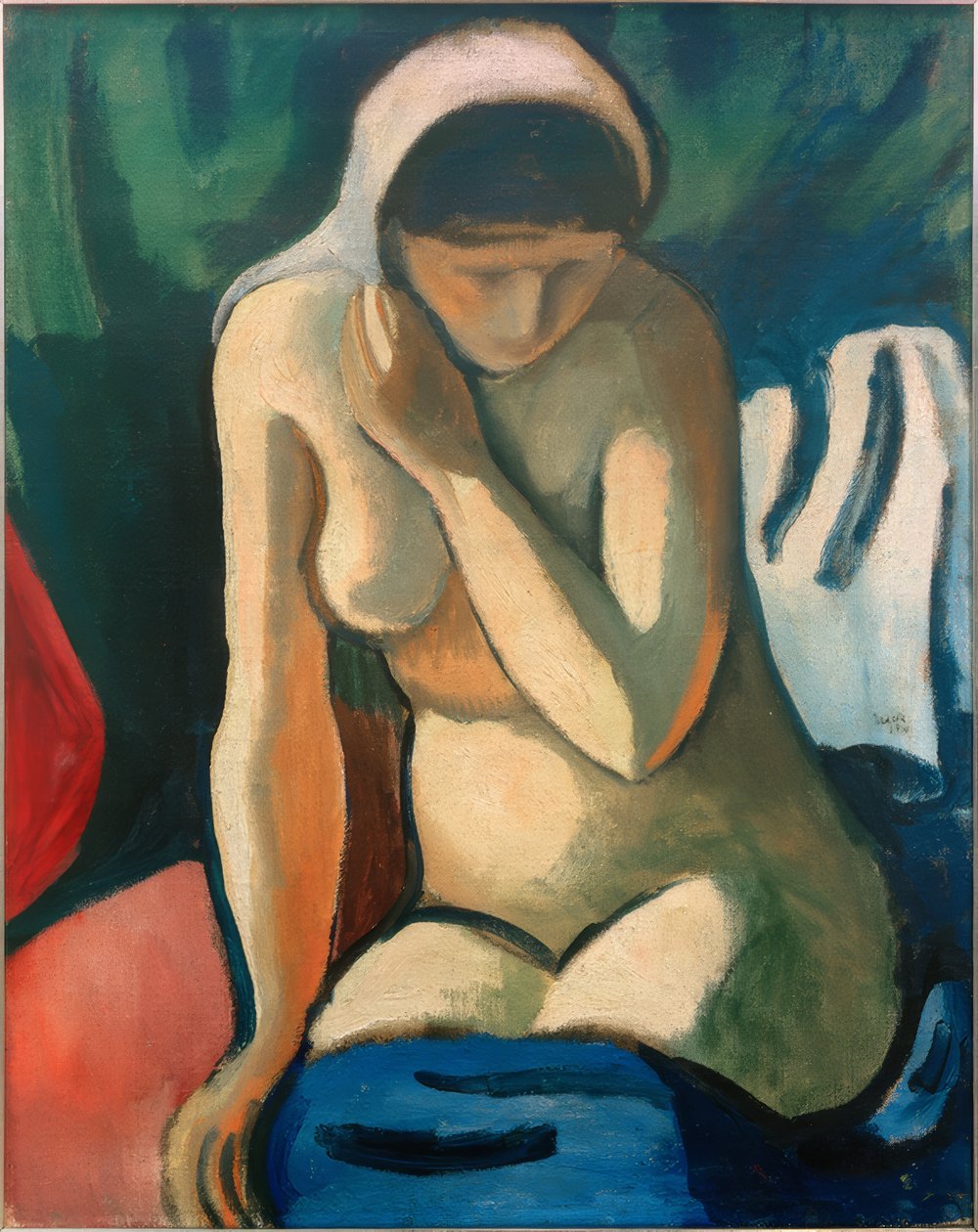 Bir başörtüsü ile çıplak kız by August Macke