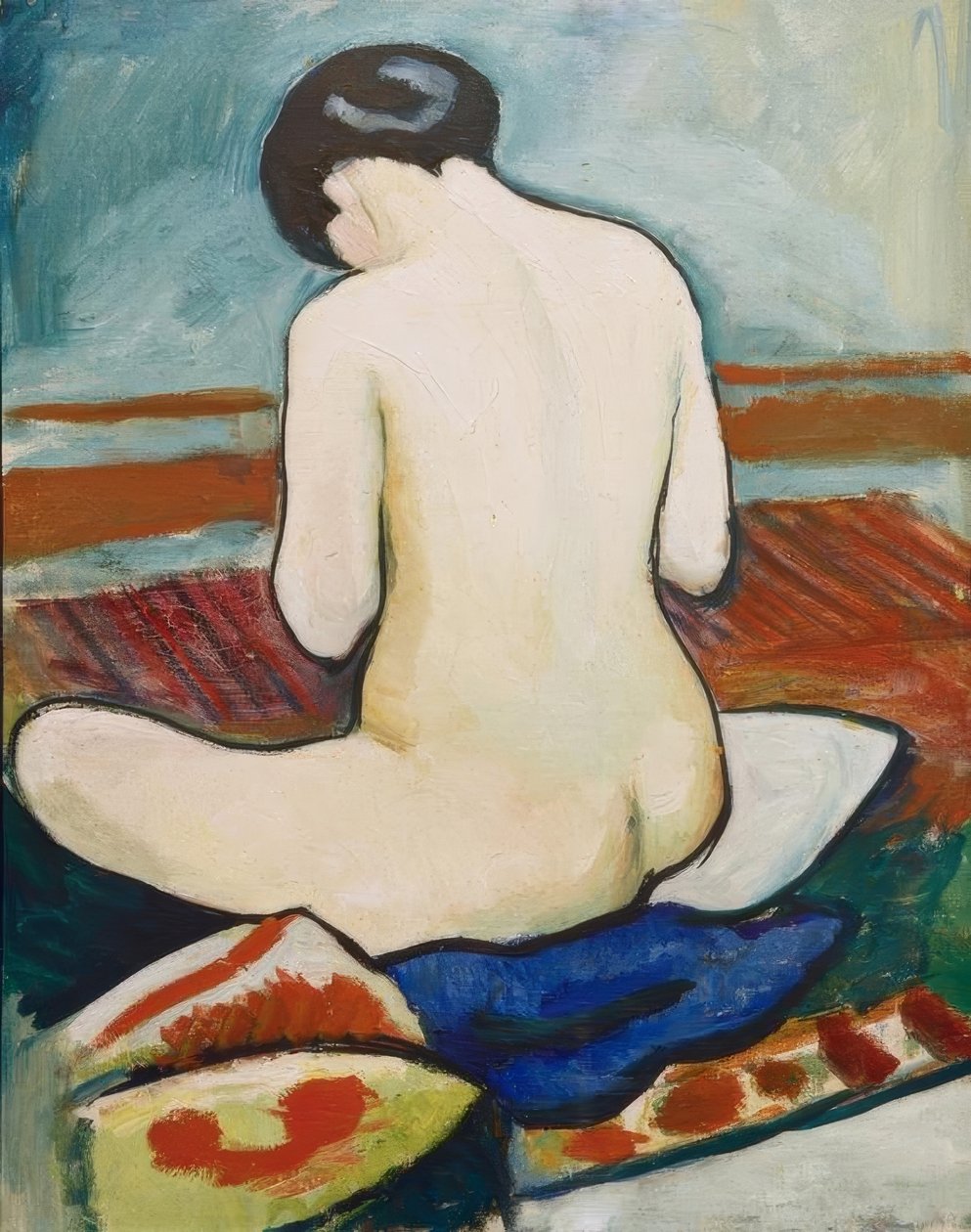 yastıklarla çıplak oturmak by August Macke