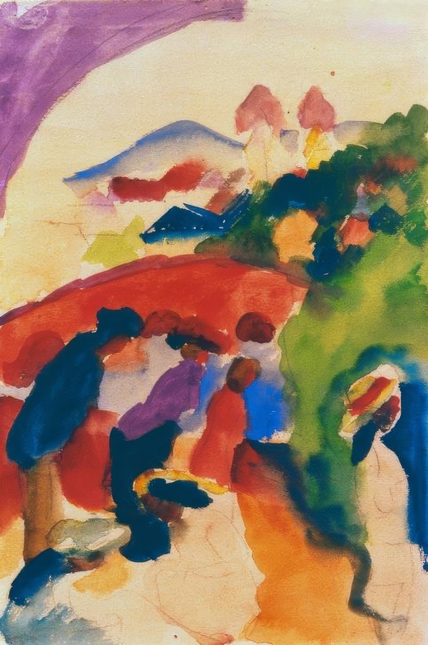 Şehirle yürüyenler by August Macke