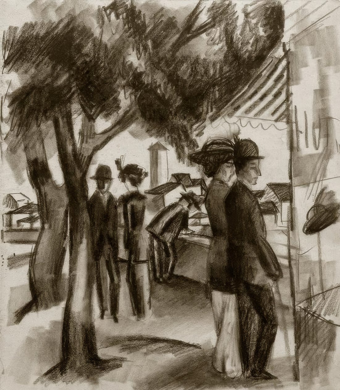 Spaziergänger unter Bäumen by August Macke