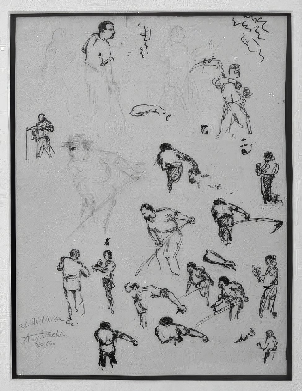 Biçme çiftçileri ile çalışma sayfası by August Macke