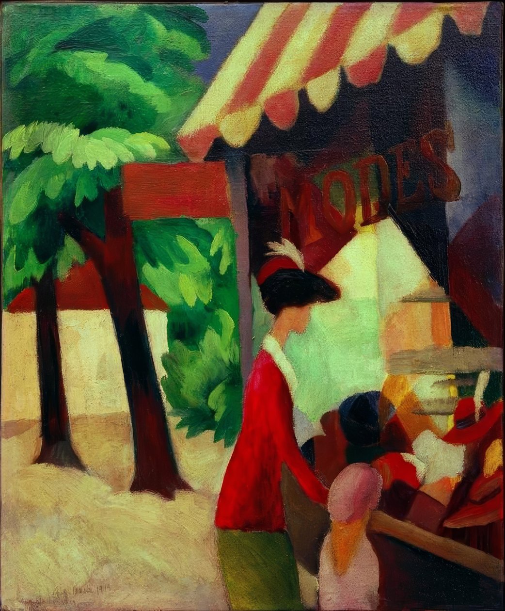 şapka dükkanının önünde by August Macke