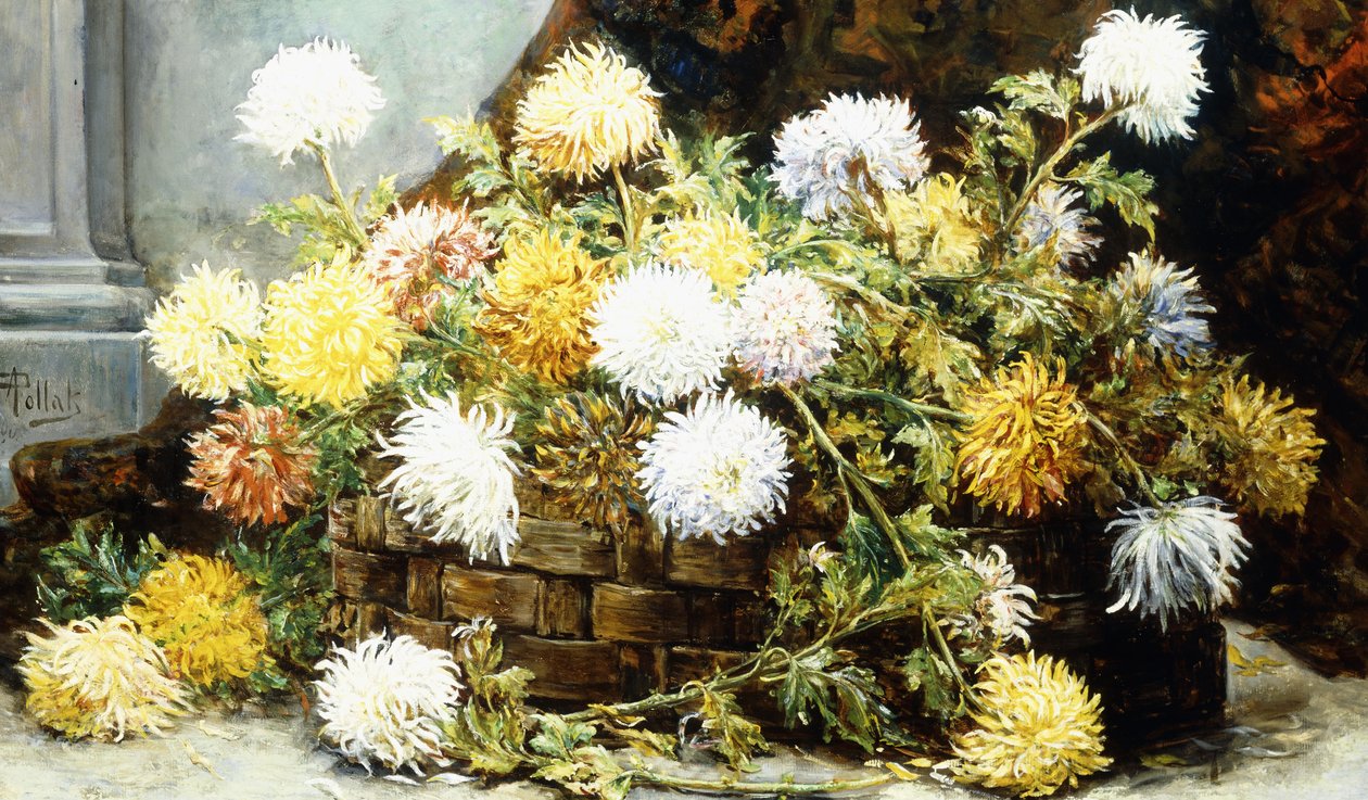 Sepette Krizantemler (tuval üzerine yağlı boya) by August Pollak